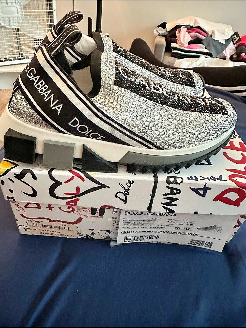 Dolce & Gabbana Sorrento Melt Crystal Slip-On Sneakers Silver & Black EU 35 Like